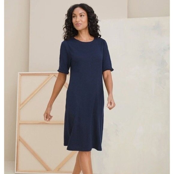 Chico's Size 3 = 16/18 1X Navy Blue T-Shirt Dress Cotton-Blend Shift w/Pockets - Picture 3 of 11